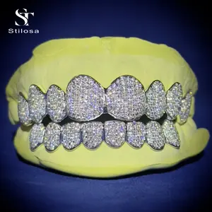925 Sterling Silver Hip Hop Jewelry HoneycombTeeth Grilliz With Custom Rich Ice Out Moissanite Diamond Grillz
