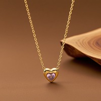 Colliers pendentifs élégants en zircon rose pour femmes, délicats, en forme de cœur, sensation premium, plaqué or, chaîne de pull en acier inoxydable