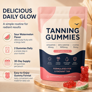 Gummies bronzantes OEM Natural Summer Glow sans sucre, complément pour une peau bronzée, soutien de la mélanine, autobronzant comestible pour tous types de peau - Product Image 5