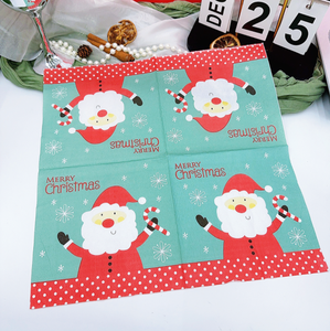 Großhandel 330mm*330mm 2-lagige 4-fach Gefaltete Weihnachtsmann-Bedruckte Papier-Einweg-Cocktailservietten Weihnachtsbestände - Product Image 3