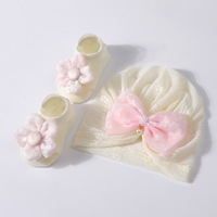 Conjunto de 2 uds de encaje de verano con lazo bonito para bebé, sombreros pequeños con flores, Calcetines antideslizantes para bebé, calcetines de algodón para bebé recién nacido de 0 a 12 meses