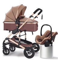 Poussette Bébé Luxe Système de Voyage 3 en 1 avec Nacelle Nouveau-Né Grande Hauteur et Siège Auto
