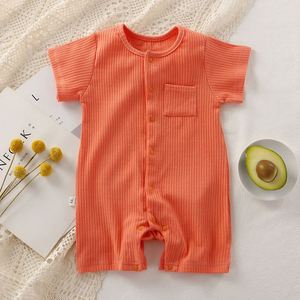Onesie 여름 아기 단색 장난 꾸러기 귀여운 통기성 높은 탄성 면 가디건 어린이 짧은 소매 크롤링 세트 - Product Image 3