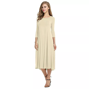 Abito in raso con scollo personalizzato all'ingrosso per le donne nuovo elegante vestito Casual lungo grande orlo primavera manica lunga tinta tinta tinta unita - Product Image 4