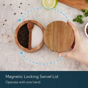 Acacia Wood Spice <b>Jar</b> With Divider 4.33inch Wooden Lid Airtight <b>Kitchen</b> <b>Storage</b> Box <b>For</b> Seasoning - Product Image 4
