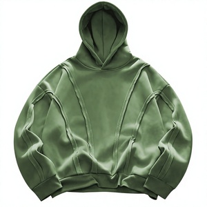 Men's Oversized Hooded Sweatshirt Solid Green Cotton Knitted Regular Sleeve Autumn Wear - Product Image 1