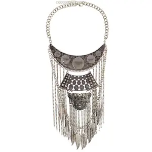 European and American punk fashion ethnic retro tassel feather multi-layer clavicle necklace sweater chain