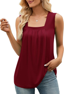 2025 mùa hè không tay Vuông Cổ <span class=keywords><strong>Tops</strong></span> flowy xếp li Áo Tank <span class=keywords><strong>Tops</strong></span> đối với phụ nữ lỏng phù hợp với in đường phố mặc quần áo - Product Image 5