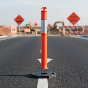 Poste Delimitador de Seguridad Vial 16.93 x 16.93 Naranja Gris con Base de Goma Reflectante para Carreteras, Uso en Interiores y Exteriores - Product Image 2