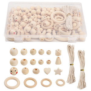 Wooden <b>Beads</b> Mixed Shapes 261pcs With Waxed <b>Thread</b> For Jewelry Making - Product Image 1