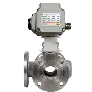 DN80 3 Inch 3 Way Water Valve L Port DC 12V 24V Flange Type Electric Actuator CF8M Stainless Steel Motorized Ball Valve