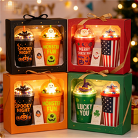 Gobelet lumineux LED saisonnier avec couvercle en dôme, gobelet réutilisable en plastique à thème patriotique pour Halloween et Noël avec paille