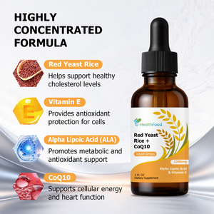 Gouttes liquides de levure de riz rouge + CoQ10 OEM ODM 1200MG Acide alpha-lipoïque et Vitamine E – Favorise la réduction du cholestérol et stimule l'énergie cardiaque - Product Image 3
