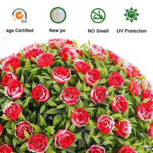 Q15A Garden Home Decoration Faux Topiary Hängende Pflanzen Grün blätter und Rote Rose Künstliche Blumen kugel - Product Image 5