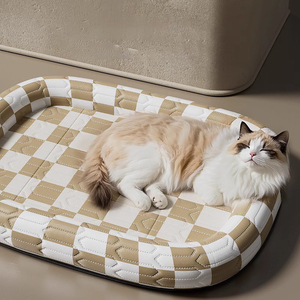 SUREWALHOME Rectangle Cooling <strong>Dog</strong> Cat <strong>Bed</strong> Ice Silk Cool Pet <strong>Bed</strong> with <strong>Fashion</strong> Checked Pattern Non-slip <strong>Dog</strong> <strong>Beds</strong> - Product Image 2