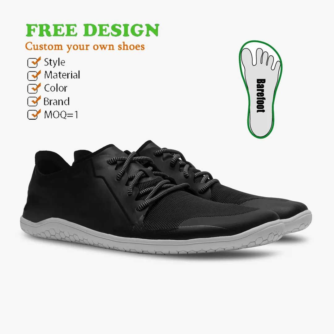 ODM Custom Logo Outdoor Walking Style Schuhe Mann Schwarz Minimalist Wide Toe Box Schuhe Marke Luxus Custom ize Barfuß Schuhe