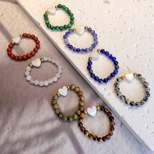 Boho in acciaio inox 18k oro naturale occhio di tigre conchiglia di perle di perline anello da dito da donna con perline di cristallo - Product Image 3