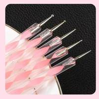 Juego de 5 Pinceles de Silicona para Decoración de Uñas, Color Azul, Verde y Rosa, con Logotipo Personalizado OEM ODM, Herramientas para Puntos y Pétalos de Flores