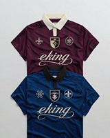 T-shirt de football en tissu polyester blanc personnalisé avec broderie de fleurs et de chiffres, col polo boutonné, maillot de football, Maglie Calcio