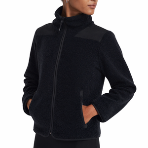 Venta al por mayor personalizado 100% poliéster Sherpa polar transpirable invierno cálido cómodo hombres bolsillo lateral cremallera completa soporte cuello chaqueta polar - Product Image 2