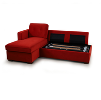 Canapé-lit sectionnel en tissu rouge en forme de L avec rangement et chaise longue pour salon, appartement, mobilier de maison