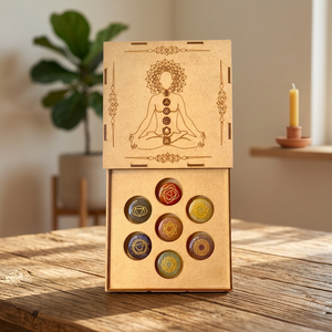 Ensemble de 7 chakras Zibu, ensemble de 7 cristaux chakra, pierres semi-précieuses naturelles avec symboles dans une boîte en bois pour la méditation - Product Image 2