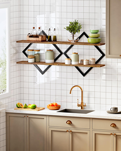 Country Brown Juego de estantes flotantes de 2 niveles 2 estantes colgantes montados en la pared para sala de estar Dormitorio <span class=keywords><strong>Cocina</strong></span> Oficina o estudio - Product Image 6