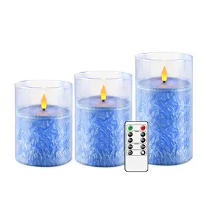 Wholesale 3D Wick Battery Operated Remote Control Vertical Stripe New Led Flameless Candles Blue Led Candle