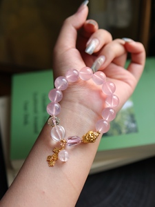 สร้อยข้อมือลูกปัดโรสควอตซ์มาคากอนโมซัมบิก เครื่องประดับเงินแท้ 925 สำหรับผู้หญิง - Product Image 2
