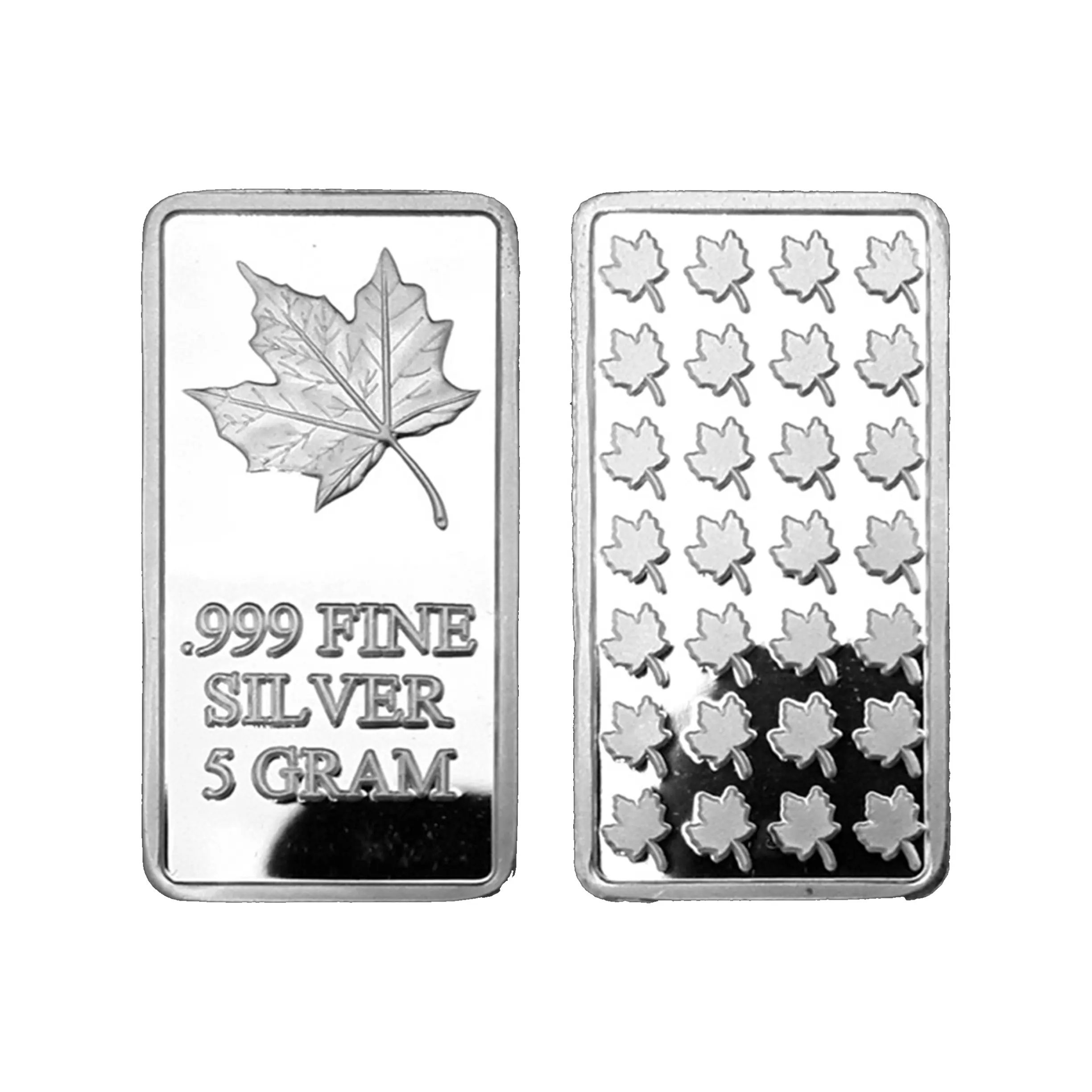 5 gramm. 999 FINE PURE SOLID SILBER BAR / MAPLE LEAF