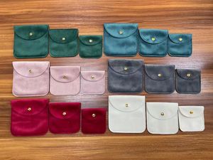 Wholesale Multi Size Square Velvet <b>Jewelry</b> Pouch Gold Snap Button Flap Microfiber Jewellery <b>Packaging</b> Bag Custom Logo In Stock - Product Image 1