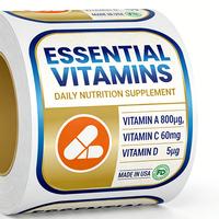 Rollo de etiquetas autoadhesivas de embalaje impermeables personalizadas, etiqueta adhesiva privada, etiquetas de suplementos vitamínicos para logotipo de botella médica