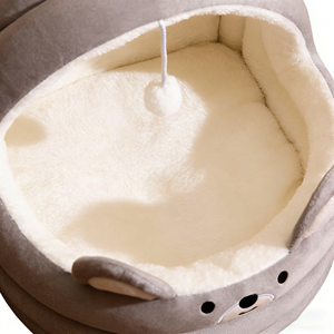 Cama de Felpa Gris para Gatos, Villa Acogedora con Juguete para Gatos y Cachorros - Product Image 5