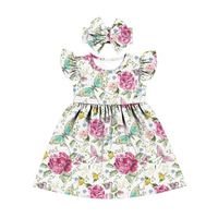 2022 printemps Floral petites filles robe avec arc Flutter manches fille robes 6 à 14 ans princesse robes formelles pour les filles