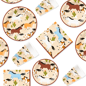 DAMAI Animal Theme Disposable Dessert Dinner <b>Paper</b> Plates Cups Napkin with Horse PatternTableware Set for Party Supplies - Product Image 4