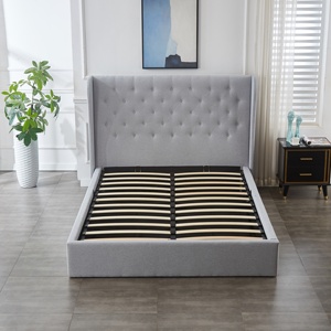 Meubles de chambre à coucher de style moderne, cadre en bois ailé ivoire avec <span class=keywords><strong>lit</strong></span> rembourré au design contemporain - Product Image 4