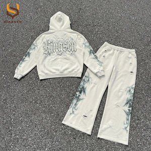 Ensemble survêtement homme personnalisé avec logo par sublimation, broderie, streetwear, pantalon de jogging et sweat à capuche oversize - Product Image 2