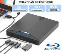 Lecteur Blu-ray externe 7 en 1 USB 3.0 Type-C, lecteur de disques Blu-ray 3D, lecteur/graveur de DVD/BD, lecteur Blu-ray portable