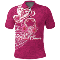 Polos personnalisés de sensibilisation au cancer du sein Ruban Motif polynésien Manches courtes Jersey Polo Vêtements Vente en gros
