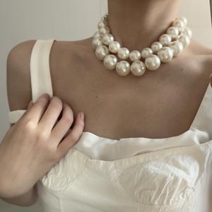 Stile retrò corte di alta qualità colore caldo grande collana di perle moda collana a catena a doppio strato per clavicola gioielli - Product Image 5
