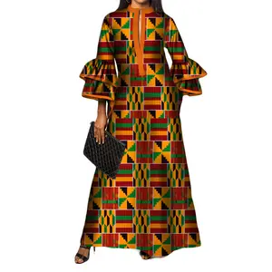 Abito lungo africano abito alla moda in cotone manica sportiva abbigliamento africano