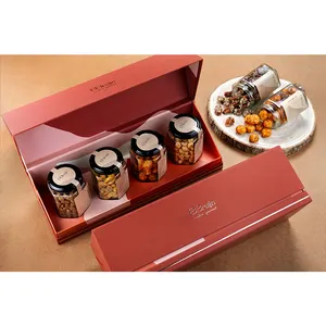定制标志坚果和干果盒磁性折叠纸板箱，带腰果枣核桃杏仁花生瓶