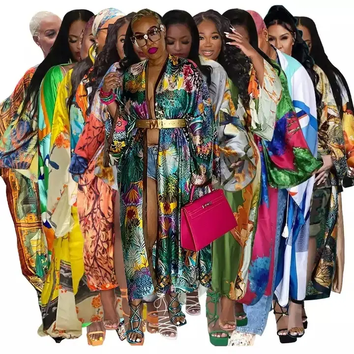 Wholesale Summer Fashion Floral Print Open Front Long Beach Cover Up Women Cardigan Kimonos ladies