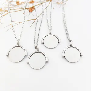 Acero Inoxidable 18K Spinning Disc Coin Ronde Ketting Rvs Ketting Bijoux Acier Inoxydable Goud Vermeil Ketting