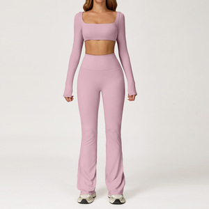 Conjunto de Yoga sin Costuras para Mujer, Leggings de Cintura Alta con Manga Larga, Traje Deportivo para Gimnasio, Fitness y Entrenamiento - Product Image 2