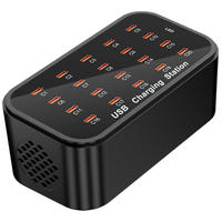 Station de charge USB C 20 ports 100W, concentrateur de charge multi-ports Type-C pour plusieurs appareils, AC100-240V avec prise US /EU /UK