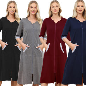 <span class=keywords><strong>Peignoir</strong></span> long <span class=keywords><strong>zippé</strong></span> en coton respirant pour femme, idéal pour la vente directe transfrontalière, avec poches, pour la maison ou comme pyjama. - Product Image 2