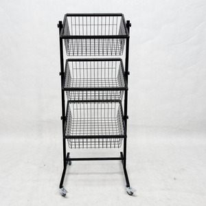 Estante de Exhibición de 3 Niveles <span class=keywords><strong>con</strong></span> <span class=keywords><strong>Ruedas</strong></span>, de Metal Negro, para Chips, Ajustable, para Almacenamiento de Snacks en Supermercados - Product Image 2