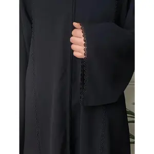 Elegante Abaya Negra Árabe para Mujer, Larga hasta el Suelo, Cuello Redondo, Estilo de Oriente Medio, Tela Transpirable, Uso Diario - Product Image 4