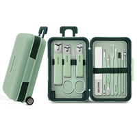 Kit de manucure professionnel 12-en-1 en forme de valise créative, outils de soin des ongles en acier inoxydable, poignée rétractable, étui rigide